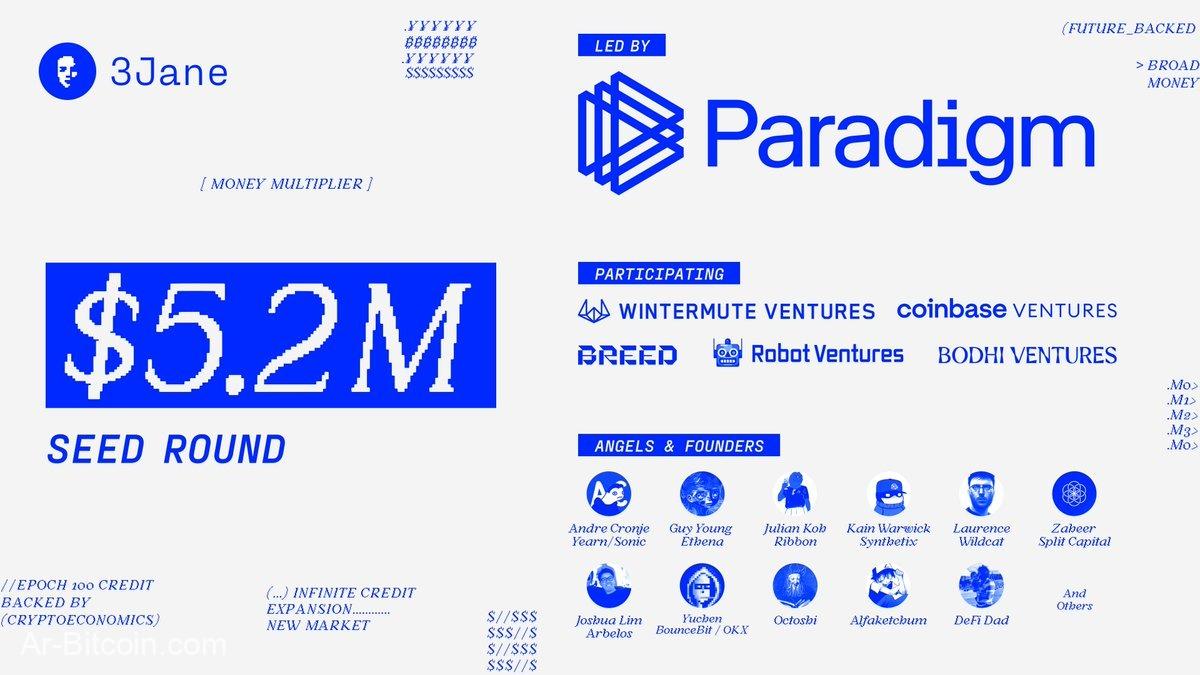 3Jane 完成 Paradigm 領投 520 萬美元融資，打造加密原生無抵押借貸市場